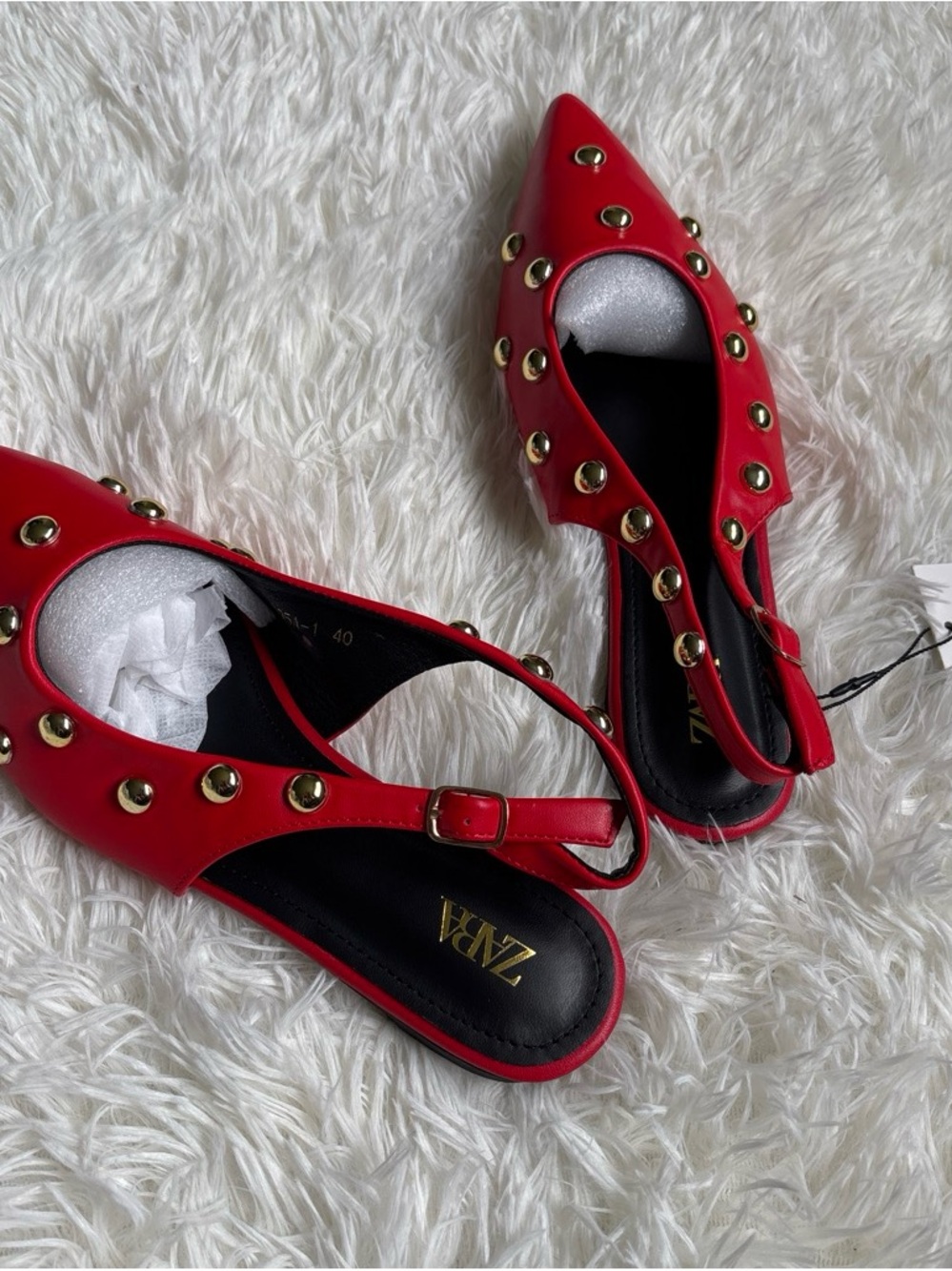 Zara Red Studded Slingback Flats